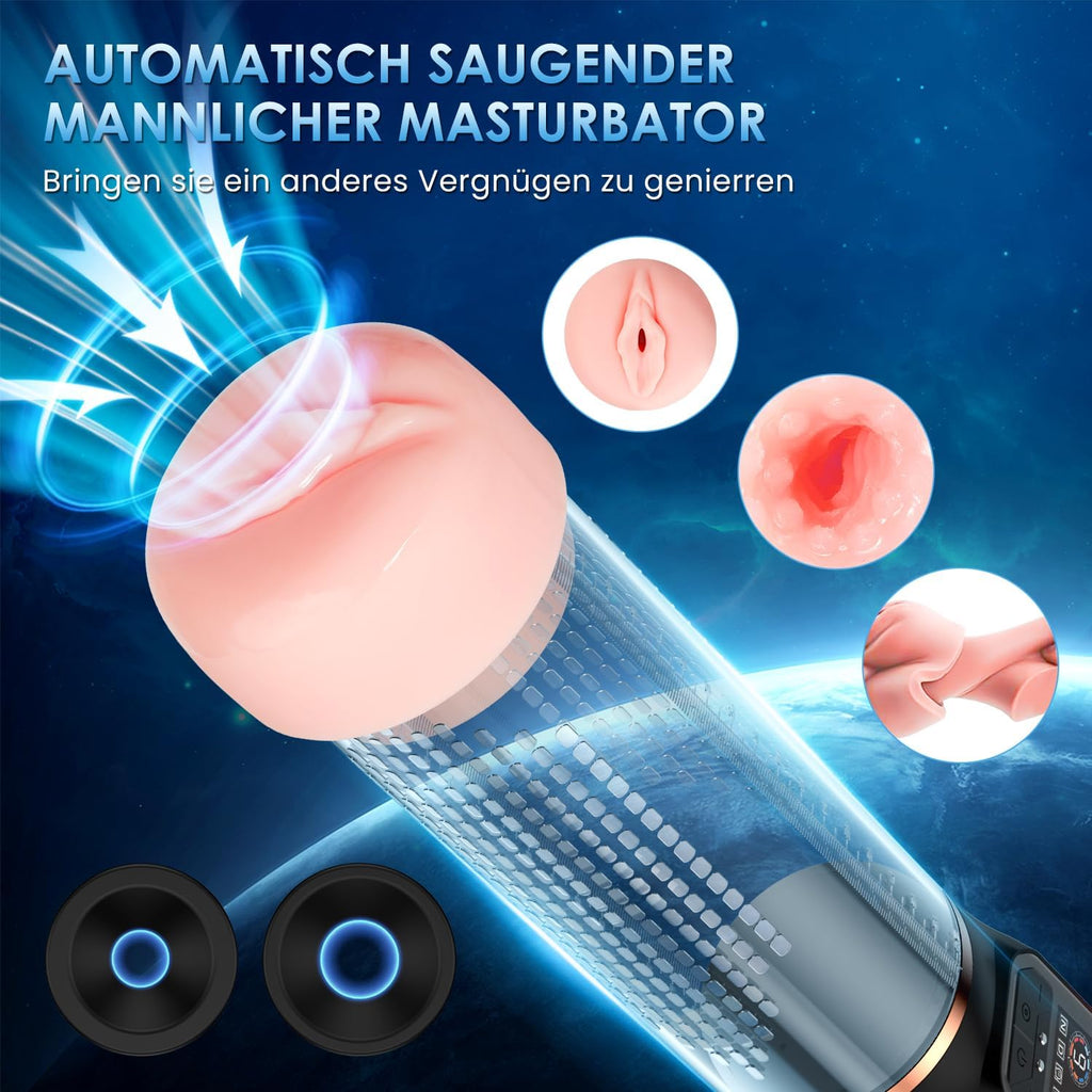 Penispumpe für Penisvergrößerung Sex Spielzeug für die Männer, Elektrische Penis Vakuumpumpe mit Taschenmuschi 9 + 4 Saugstufen, IPX7 100% Wasserdicht Erektion Masturbator mit 2 Silikonhülsen