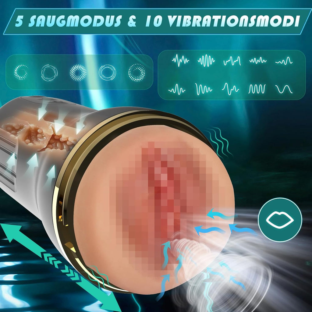 Elektrischer Masturbator Cup 10 Vibration mit 5 Saugmodi Sex Spielzeug für die Männer solo Sex Toys Masturbieren für Männer Taschenmuschi Penis Masturbatoren mit 3D Realistischer Vagina Pussy